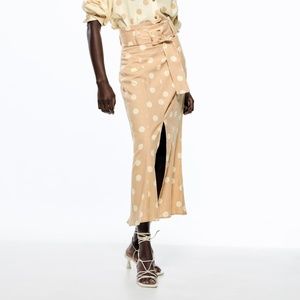 NEW ZARA Belted Polka Dot Skirt